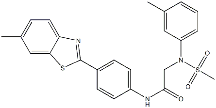 N-[4-(6-methyl-1,3-benzothiazol-2-yl)phenyl]-2-[3-methyl(methylsulfonyl)anilino]acetamide,,结构式