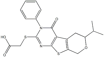 [(6-isopropyl-4-oxo-3-phenyl-3,5,6,8-tetrahydro-4H-pyrano[4',3':4,5]thieno[2,3-d]pyrimidin-2-yl)sulfanyl]acetic acid Structure