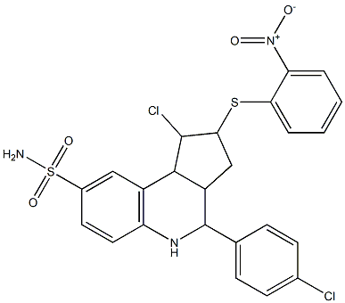 1-chloro-4-(4-chlorophenyl)-2-({2-nitrophenyl}sulfanyl)-2,3,3a,4,5,9b-hexahydro-1H-cyclopenta[c]quinoline-8-sulfonamide 化学構造式