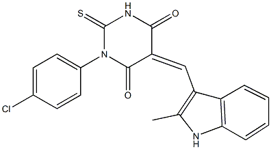 1-(4-chlorophenyl)-5-[(2-methyl-1H-indol-3-yl)methylene]-2-thioxodihydro-4,6(1H,5H)-pyrimidinedione,,结构式