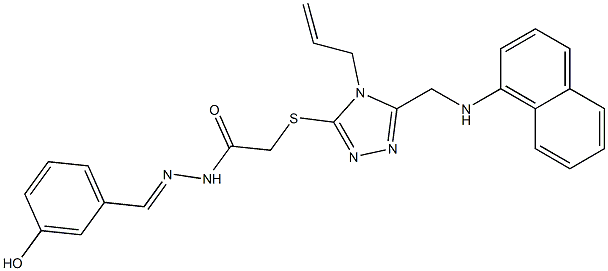 2-({4-allyl-5-[(1-naphthylamino)methyl]-4H-1,2,4-triazol-3-yl}sulfanyl)-N'-(3-hydroxybenzylidene)acetohydrazide,,结构式
