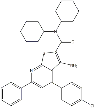 3-amino-4-(4-chlorophenyl)-N,N-dicyclohexyl-6-phenylthieno[2,3-b]pyridine-2-carboxamide Struktur