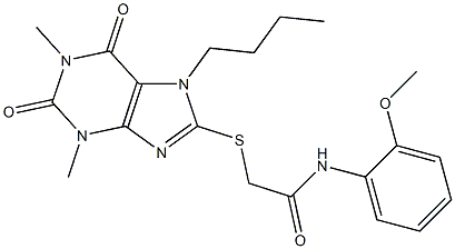 2-[(7-butyl-1,3-dimethyl-2,6-dioxo-2,3,6,7-tetrahydro-1H-purin-8-yl)sulfanyl]-N-(2-methoxyphenyl)acetamide,,结构式