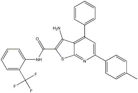 3-amino-6-(4-methylphenyl)-4-phenyl-N-[2-(trifluoromethyl)phenyl]thieno[2,3-b]pyridine-2-carboxamide,,结构式