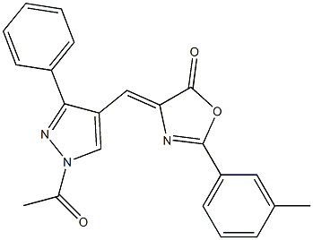 4-[(1-acetyl-3-phenyl-1H-pyrazol-4-yl)methylene]-2-(3-methylphenyl)-1,3-oxazol-5(4H)-one Struktur