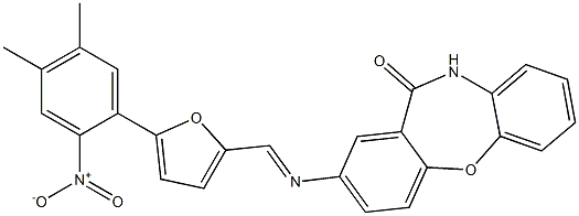 2-{[(5-{2-nitro-4,5-dimethylphenyl}-2-furyl)methylene]amino}dibenzo[b,f][1,4]oxazepin-11(10H)-one Structure