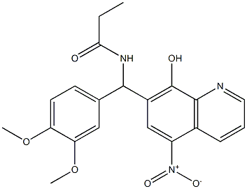 N-((3,4-dimethoxyphenyl){8-hydroxy-5-nitro-7-quinolinyl}methyl)propanamide Struktur