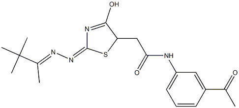 N-(3-acetylphenyl)-2-{4-hydroxy-2-[(1,2,2-trimethylpropylidene)hydrazono]-2,5-dihydro-1,3-thiazol-5-yl}acetamide,,结构式