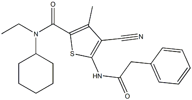 4-cyano-N-cyclohexyl-N-ethyl-3-methyl-5-[(phenylacetyl)amino]-2-thiophenecarboxamide 结构式