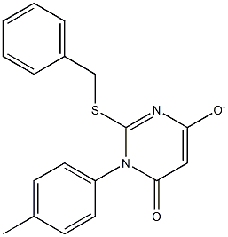 2-(benzylsulfanyl)-1-(4-methylphenyl)-6-oxo-1,6-dihydro-4-pyrimidinolate Struktur