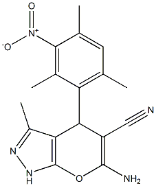 6-amino-4-{3-nitro-2,4,6-trimethylphenyl}-3-methyl-1,4-dihydropyrano[2,3-c]pyrazole-5-carbonitrile