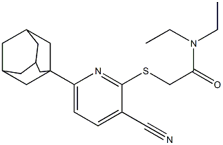 2-{[6-(1-adamantyl)-3-cyano-2-pyridinyl]sulfanyl}-N,N-diethylacetamide 化学構造式