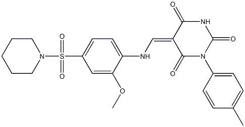 5-{[2-methoxy-4-(1-piperidinylsulfonyl)anilino]methylene}-1-(4-methylphenyl)-2,4,6(1H,3H,5H)-pyrimidinetrione Structure