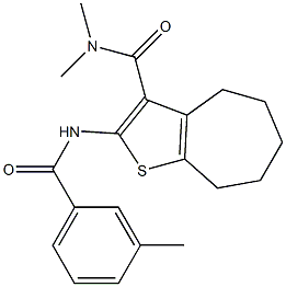 N,N-dimethyl-2-[(3-methylbenzoyl)amino]-5,6,7,8-tetrahydro-4H-cyclohepta[b]thiophene-3-carboxamide 化学構造式