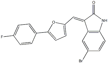 5-bromo-3-{[5-(4-fluorophenyl)-2-furyl]methylene}-1,3-dihydro-2H-indol-2-one Struktur