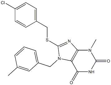 8-[(4-chlorobenzyl)sulfanyl]-3-methyl-7-(3-methylbenzyl)-3,7-dihydro-1H-purine-2,6-dione 结构式