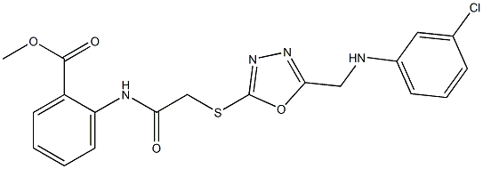 methyl 2-{[({5-[(3-chloroanilino)methyl]-1,3,4-oxadiazol-2-yl}sulfanyl)acetyl]amino}benzoate 化学構造式
