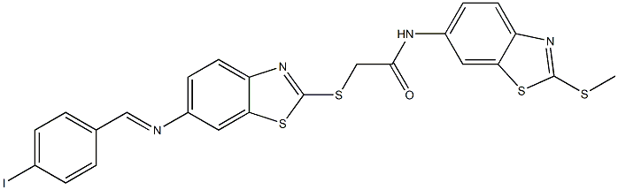 2-({6-[(4-iodobenzylidene)amino]-1,3-benzothiazol-2-yl}sulfanyl)-N-[2-(methylsulfanyl)-1,3-benzothiazol-6-yl]acetamide Structure