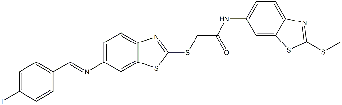 2-({6-[(4-iodobenzylidene)amino]-1,3-benzothiazol-2-yl}sulfanyl)-N-[2-(methylsulfanyl)-1,3-benzothiazol-6-yl]acetamide 结构式