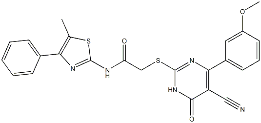 2-{[5-cyano-4-(3-methoxyphenyl)-6-oxo-1,6-dihydro-2-pyrimidinyl]sulfanyl}-N-(5-methyl-4-phenyl-1,3-thiazol-2-yl)acetamide Structure