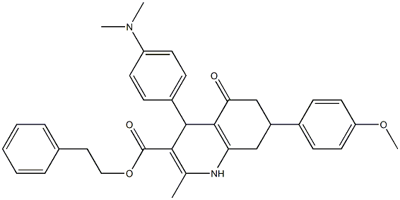 2-phenylethyl 4-[4-(dimethylamino)phenyl]-7-(4-methoxyphenyl)-2-methyl-5-oxo-1,4,5,6,7,8-hexahydro-3-quinolinecarboxylate,,结构式