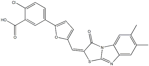 2-chloro-5-{5-[(6,7-dimethyl-3-oxo[1,3]thiazolo[3,2-a]benzimidazol-2(3H)-ylidene)methyl]-2-furyl}benzoic acid 结构式