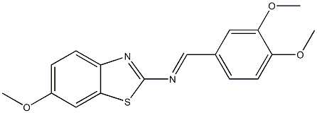 N-(3,4-dimethoxybenzylidene)-N-(6-methoxy-1,3-benzothiazol-2-yl)amine 化学構造式