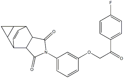 4-{3-[2-(4-fluorophenyl)-2-oxoethoxy]phenyl}-4-azatetracyclo[5.3.2.0~2,6~.0~8,10~]dodec-11-ene-3,5-dione Struktur
