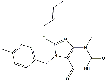 8-(2-butenylsulfanyl)-3-methyl-7-(4-methylbenzyl)-3,7-dihydro-1H-purine-2,6-dione,,结构式