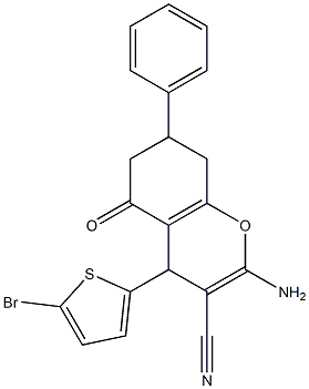 2-amino-4-(5-bromo-2-thienyl)-5-oxo-7-phenyl-5,6,7,8-tetrahydro-4H-chromene-3-carbonitrile 结构式