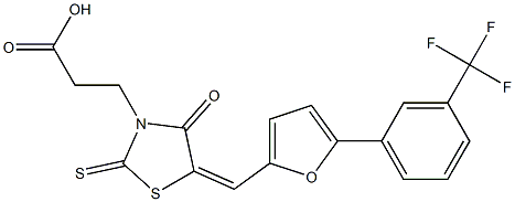 3-[4-oxo-2-thioxo-5-({5-[3-(trifluoromethyl)phenyl]-2-furyl}methylene)-1,3-thiazolidin-3-yl]propanoic acid 化学構造式