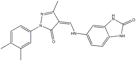 5-({[1-(3,4-dimethylphenyl)-3-methyl-5-oxo-1,5-dihydro-4H-pyrazol-4-ylidene]methyl}amino)-1,3-dihydro-2H-benzimidazol-2-one,,结构式