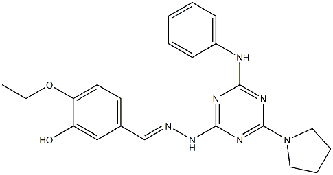 4-ethoxy-3-hydroxybenzaldehyde [4-anilino-6-(1-pyrrolidinyl)-1,3,5-triazin-2-yl]hydrazone Struktur