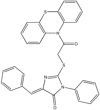 5-benzylidene-2-{[2-oxo-2-(10H-phenothiazin-10-yl)ethyl]sulfanyl}-3-phenyl-3,5-dihydro-4H-imidazol-4-one,,结构式