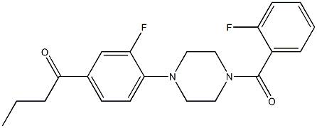 1-{3-fluoro-4-[4-(2-fluorobenzoyl)-1-piperazinyl]phenyl}-1-butanone Struktur