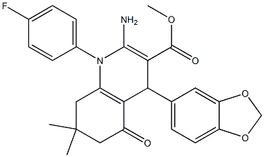 methyl 2-amino-4-(1,3-benzodioxol-5-yl)-1-(4-fluorophenyl)-7,7-dimethyl-5-oxo-1,4,5,6,7,8-hexahydro-3-quinolinecarboxylate,,结构式