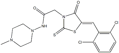 2-[5-(2,6-dichlorobenzylidene)-4-oxo-2-thioxo-1,3-thiazolidin-3-yl]-N-(4-methyl-1-piperazinyl)acetamide Structure