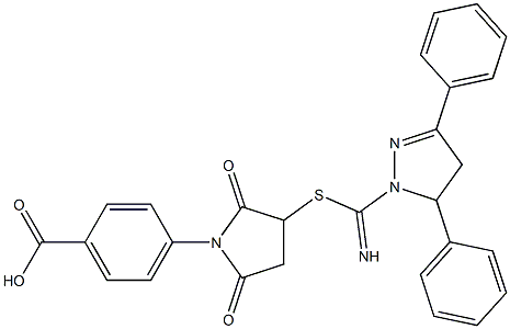 4-(3-{[(3,5-diphenyl-4,5-dihydro-1H-pyrazol-1-yl)(imino)methyl]sulfanyl}-2,5-dioxo-1-pyrrolidinyl)benzoic acid Structure