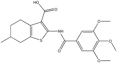 6-methyl-2-[(3,4,5-trimethoxybenzoyl)amino]-4,5,6,7-tetrahydro-1-benzothiophene-3-carboxylic acid,,结构式