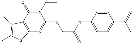 N-(4-acetylphenyl)-2-[(3-ethyl-5,6-dimethyl-4-oxo-3,4-dihydrothieno[2,3-d]pyrimidin-2-yl)sulfanyl]acetamide Structure