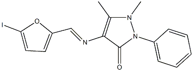 4-{[(5-iodo-2-furyl)methylene]amino}-1,5-dimethyl-2-phenyl-1,2-dihydro-3H-pyrazol-3-one 结构式