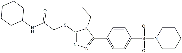 N-cyclohexyl-2-({4-ethyl-5-[4-(1-piperidinylsulfonyl)phenyl]-4H-1,2,4-triazol-3-yl}sulfanyl)acetamide Struktur