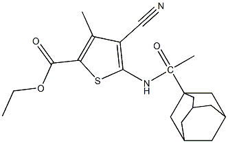 ethyl 5-[(1-adamantylacetyl)amino]-4-cyano-3-methyl-2-thiophenecarboxylate 化学構造式