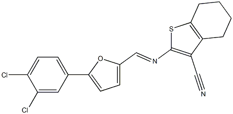 2-({[5-(3,4-dichlorophenyl)-2-furyl]methylene}amino)-4,5,6,7-tetrahydro-1-benzothiophene-3-carbonitrile Struktur