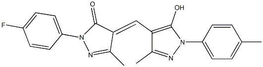 2-(4-fluorophenyl)-4-{[5-hydroxy-3-methyl-1-(4-methylphenyl)-1H-pyrazol-4-yl]methylene}-5-methyl-2,4-dihydro-3H-pyrazol-3-one Struktur