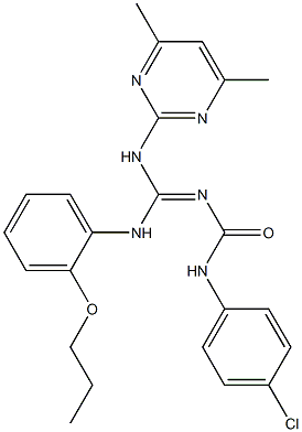 N-(4-chlorophenyl)-N'-[[(4,6-dimethyl-2-pyrimidinyl)amino](2-propoxyanilino)methylene]urea Struktur