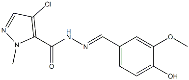 4-chloro-N'-(4-hydroxy-3-methoxybenzylidene)-1-methyl-1H-pyrazole-5-carbohydrazide 化学構造式