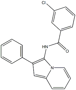 3-chloro-N-(2-phenyl-3-indolizinyl)benzamide 化学構造式