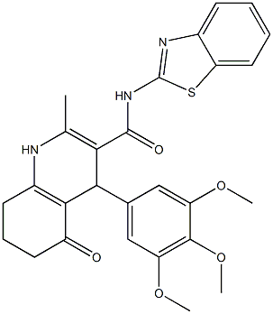 N-(1,3-benzothiazol-2-yl)-2-methyl-5-oxo-4-(3,4,5-trimethoxyphenyl)-1,4,5,6,7,8-hexahydroquinoline-3-carboxamide 化学構造式