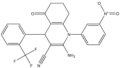 2-amino-1-{3-nitrophenyl}-5-oxo-4-[2-(trifluoromethyl)phenyl]-1,4,5,6,7,8-hexahydroquinoline-3-carbonitrile 结构式
